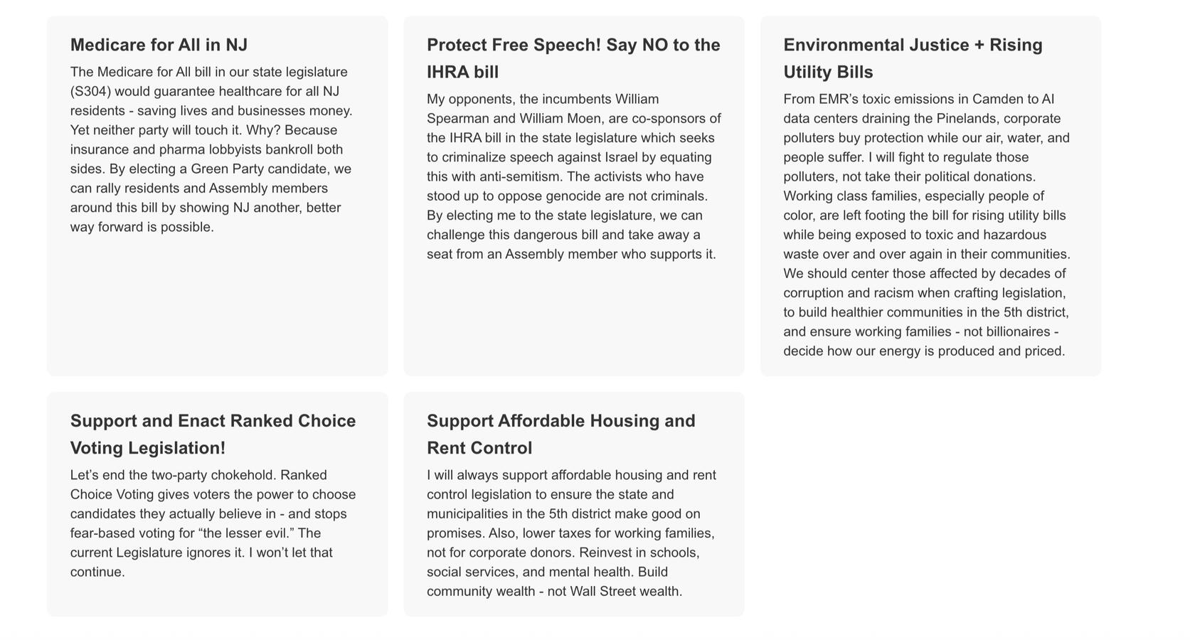 Robin Brownfield for NJ General Assembly Legislative District 5 Key Issues